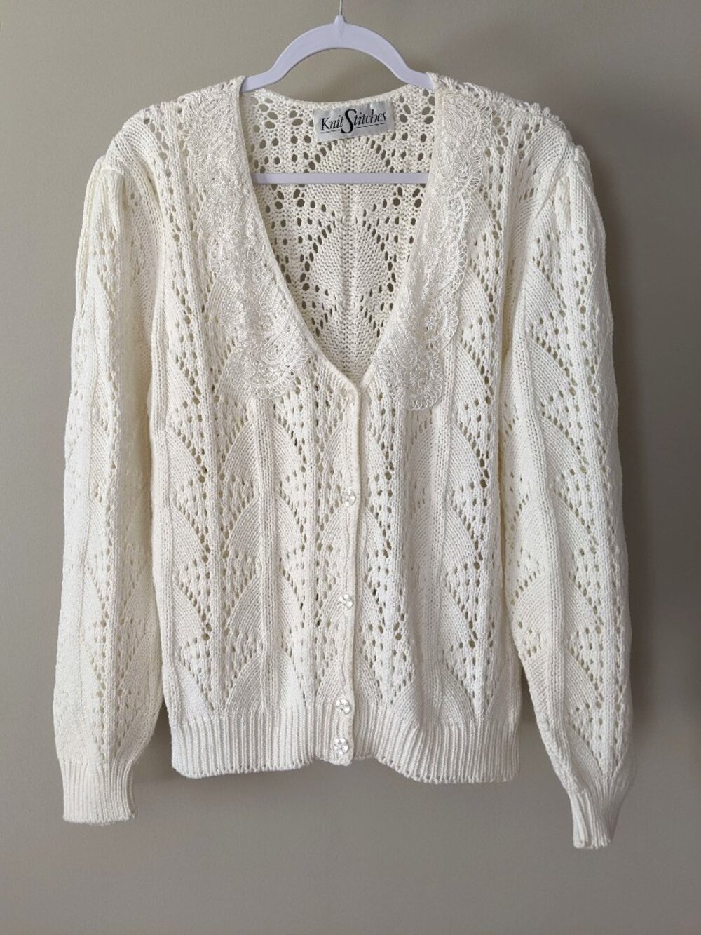 Vintage twee cream lace collar cardigan 1980s 1990s
